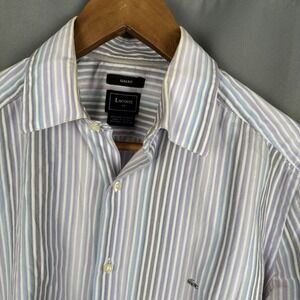 Lacoste Slim Fit Mens Button Down Shirt Purple Blue Striped Size 40 Long Sleeve